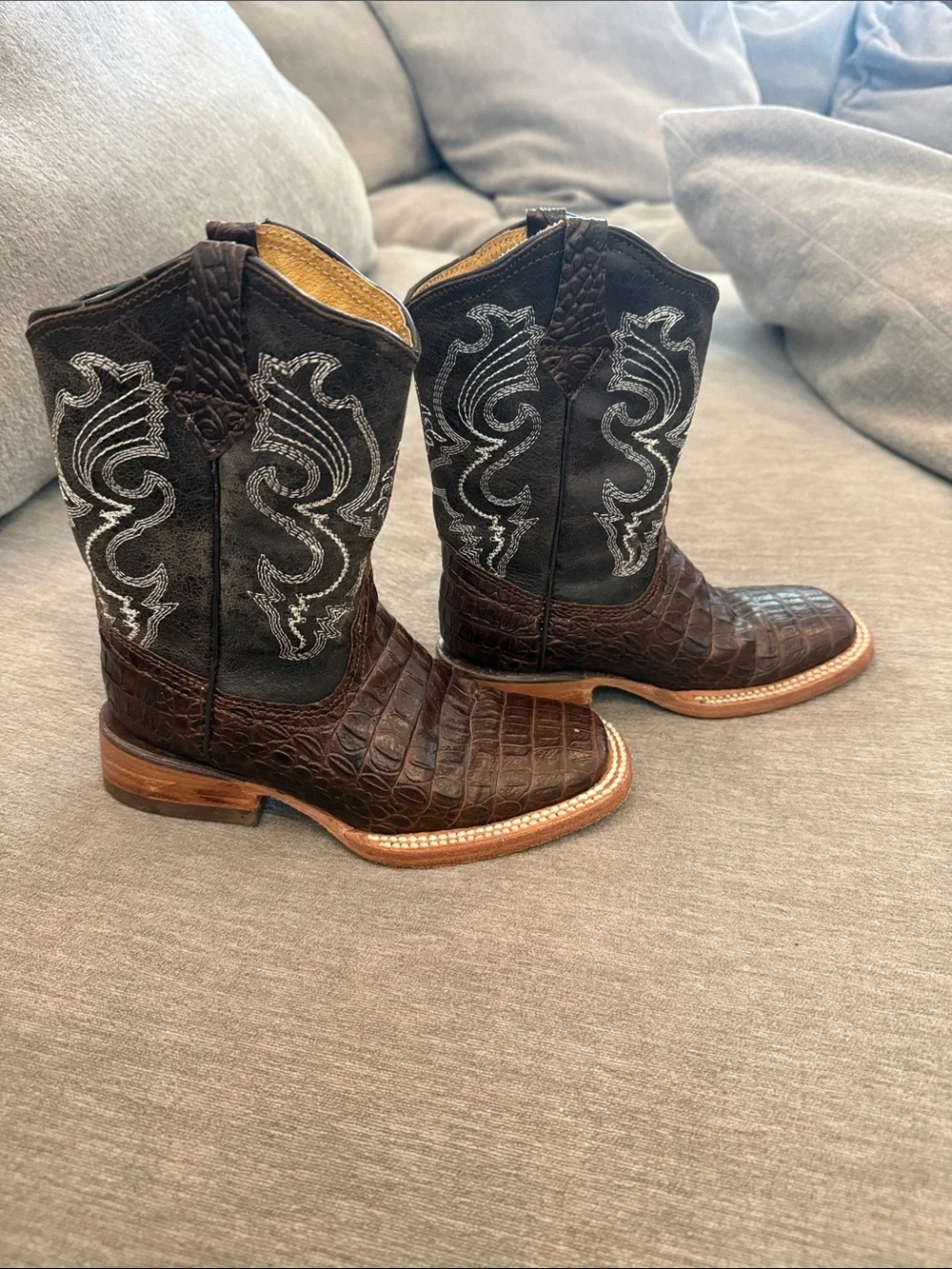 Brown Western Boots with Black Embroidered Shaft